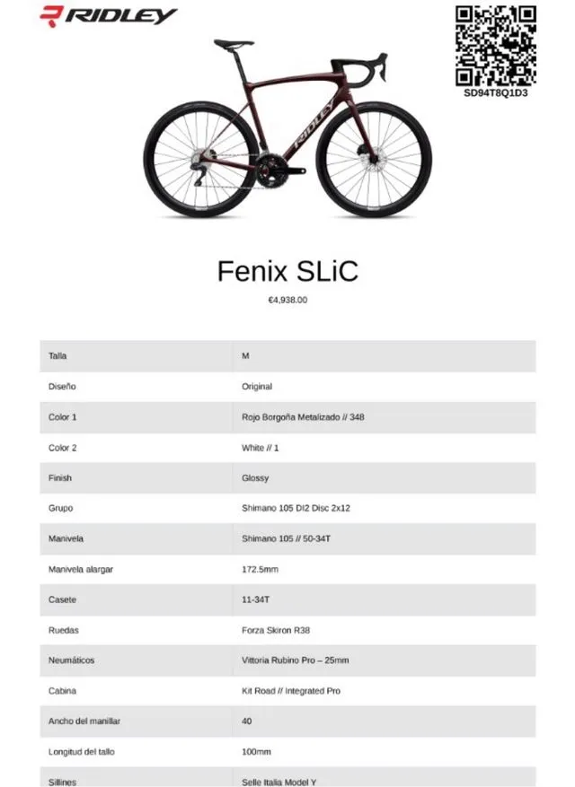 BICICLETA DE CARRETERA RIDLEY FENIX SLIC